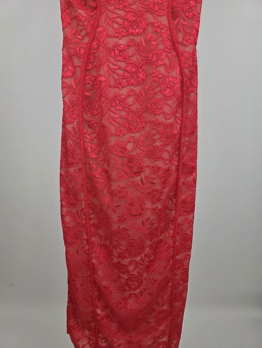 Popilush Women's Burgundy Lace V Neck Bodycon Cocktail Midi Dress Size Small - Picture 8 of 12